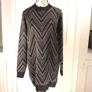 Suzy Shier Long Sweater Pullover Knit Shimmery Gray Black Women's Size L NWOT